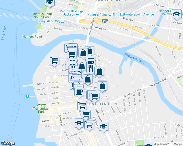 map of restaurants, bars, coffee shops, grocery stores, and more near 234 Green Street in Brooklyn