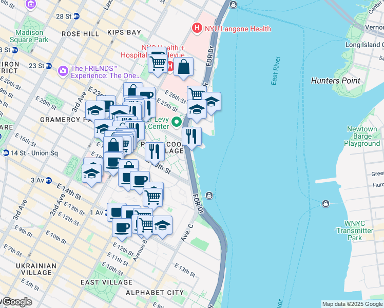 map of restaurants, bars, coffee shops, grocery stores, and more near 24-20 Fdr Drive Service Road East in New York