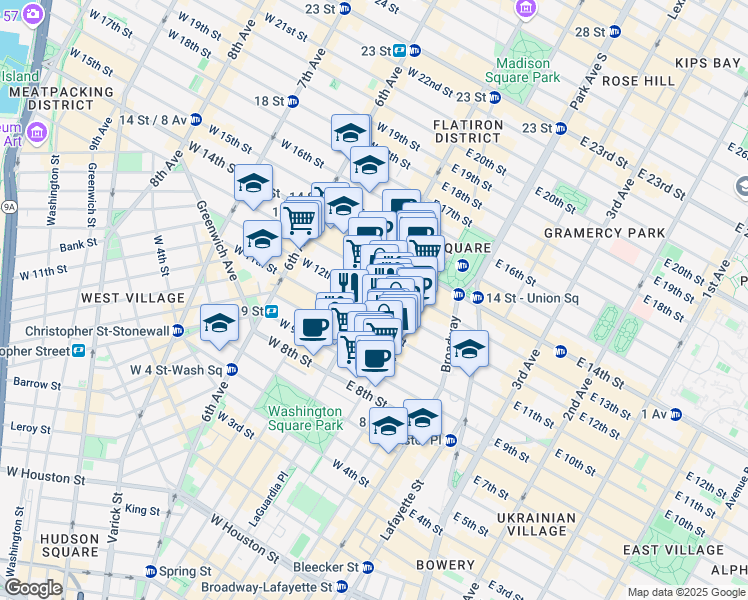 map of restaurants, bars, coffee shops, grocery stores, and more near in New York