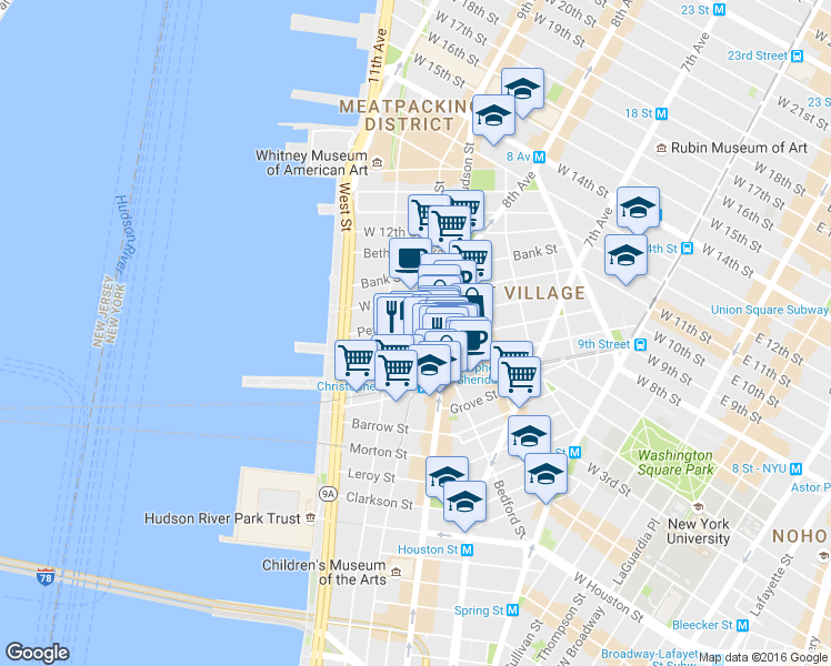 map of restaurants, bars, coffee shops, grocery stores, and more near in New York
