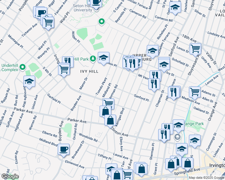 map of restaurants, bars, coffee shops, grocery stores, and more near 198-200 Norman Road in Newark