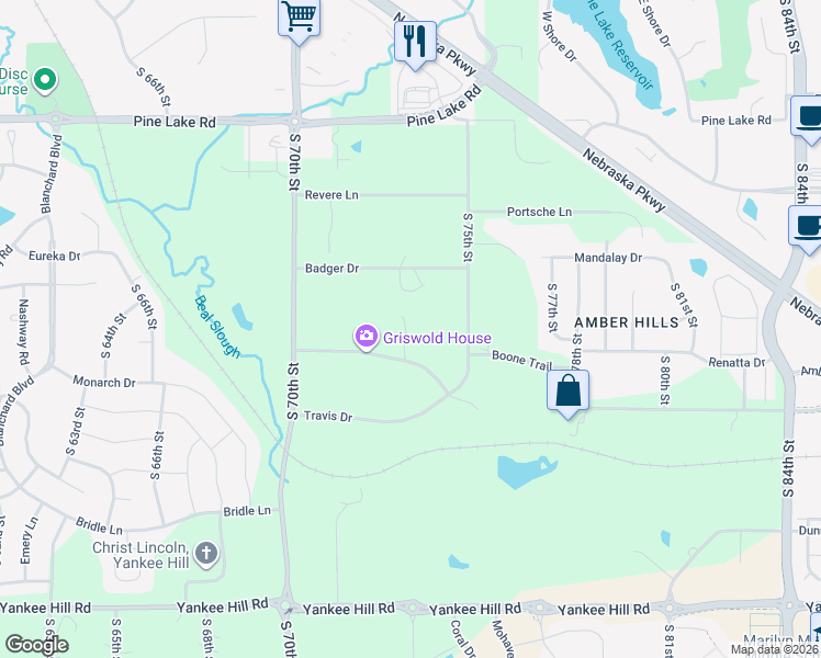 map of restaurants, bars, coffee shops, grocery stores, and more near 7340 Carson Road in Lincoln