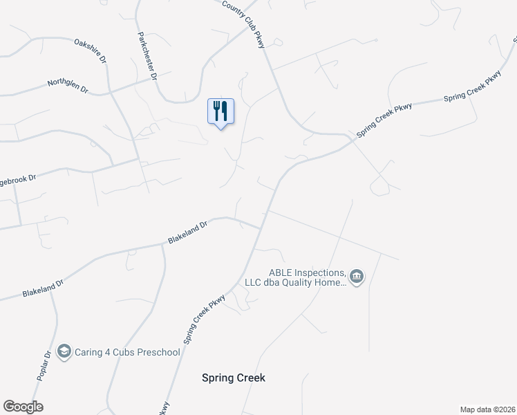 map of restaurants, bars, coffee shops, grocery stores, and more near 698 Spring Creek Parkway in Spring Creek