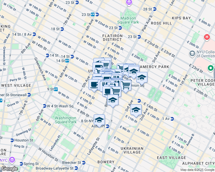 map of restaurants, bars, coffee shops, grocery stores, and more near 853 Broadway in New York