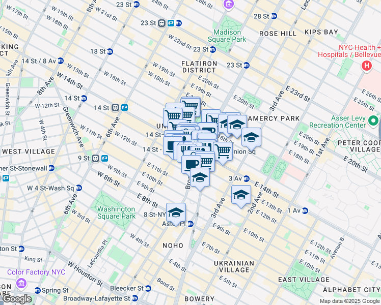 map of restaurants, bars, coffee shops, grocery stores, and more near 853 Broadway in New York