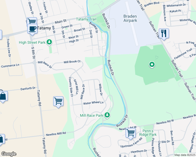 map of restaurants, bars, coffee shops, grocery stores, and more near 161 Willow Drive in Easton