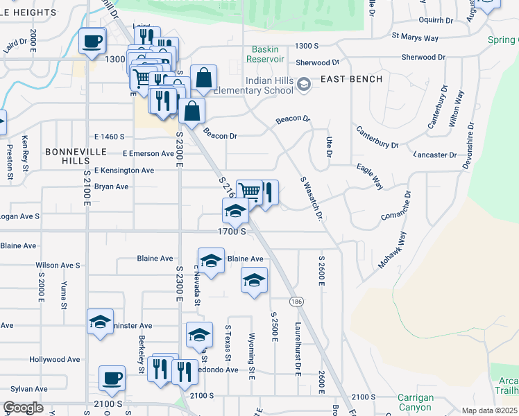 map of restaurants, bars, coffee shops, grocery stores, and more near in Salt Lake City