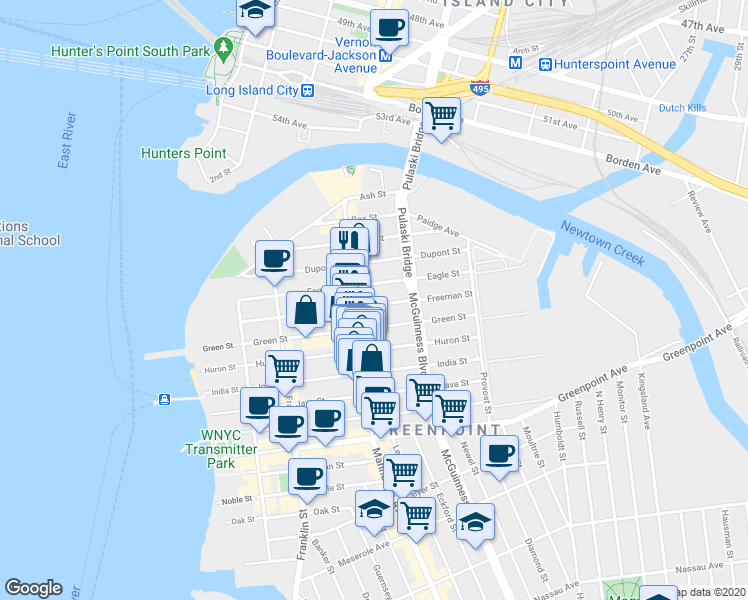 map of restaurants, bars, coffee shops, grocery stores, and more near 1038-1042 Manhattan Avenue in Brooklyn
