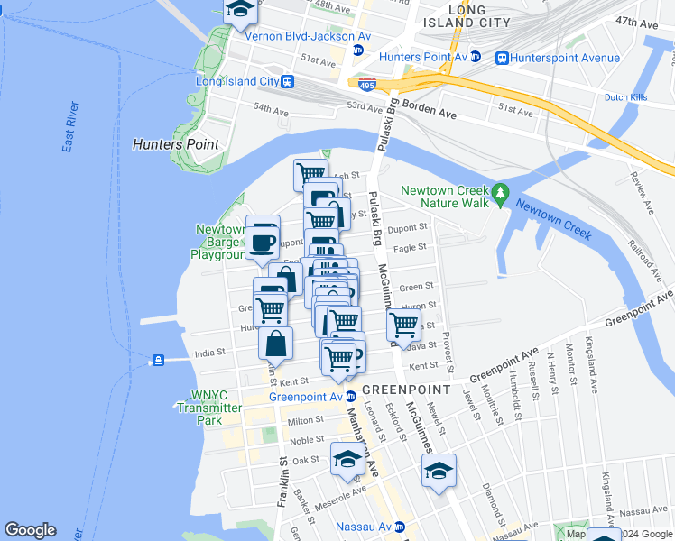 map of restaurants, bars, coffee shops, grocery stores, and more near 1038-1042 Manhattan Avenue in Brooklyn