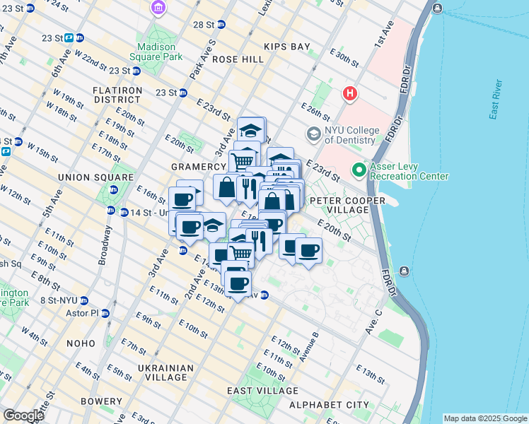 map of restaurants, bars, coffee shops, grocery stores, and more near in New York