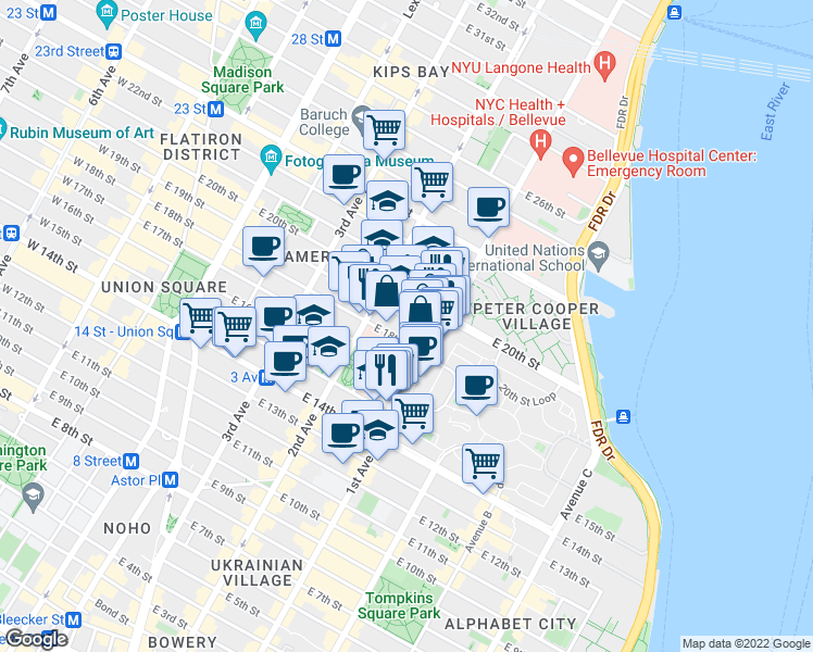 map of restaurants, bars, coffee shops, grocery stores, and more near in New York