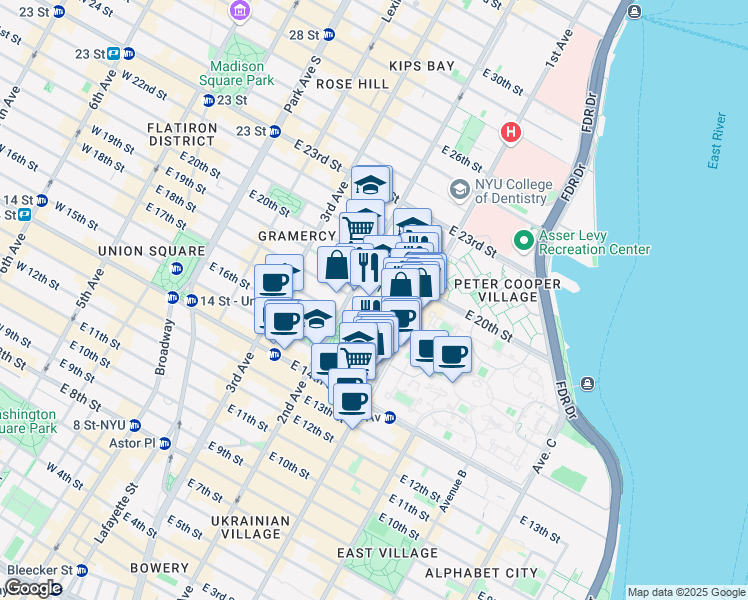 map of restaurants, bars, coffee shops, grocery stores, and more near in New York
