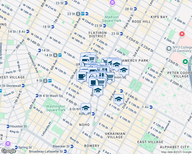 map of restaurants, bars, coffee shops, grocery stores, and more near 833 Broadway in New York