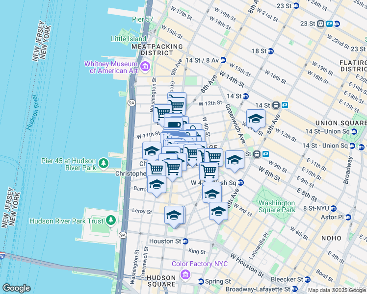 map of restaurants, bars, coffee shops, grocery stores, and more near in New York