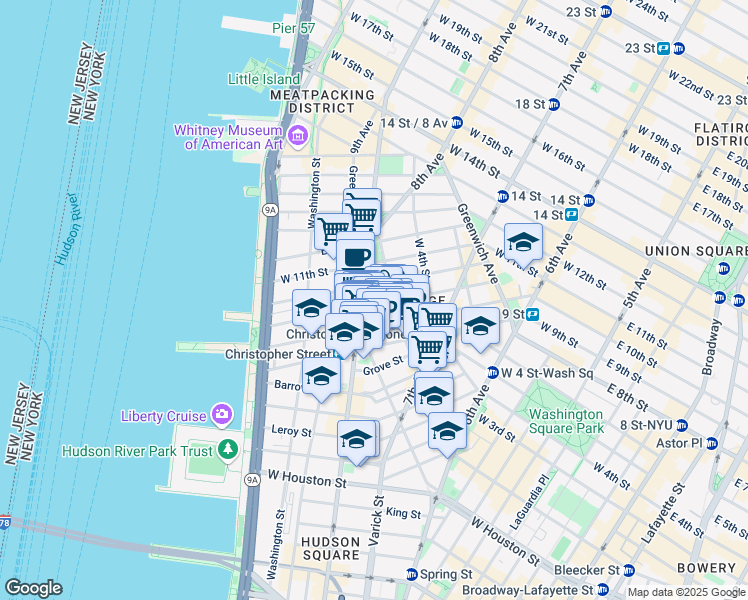 map of restaurants, bars, coffee shops, grocery stores, and more near in New York