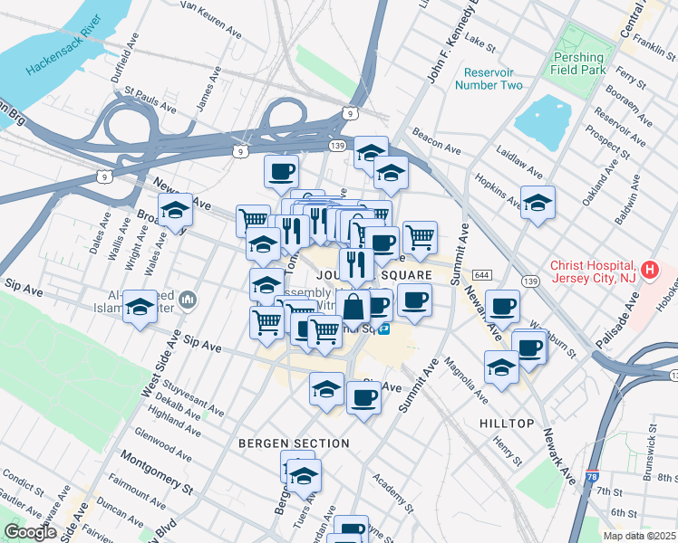 map of restaurants, bars, coffee shops, grocery stores, and more near 810 Pavonia Avenue in Jersey City
