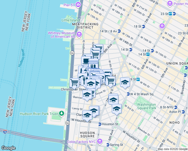 map of restaurants, bars, coffee shops, grocery stores, and more near in New York