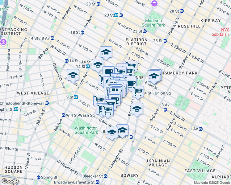 map of restaurants, bars, coffee shops, grocery stores, and more near 1620 East 12th Street in New York