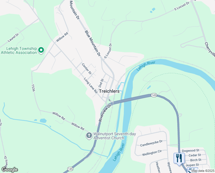 map of restaurants, bars, coffee shops, grocery stores, and more near in Treichlers