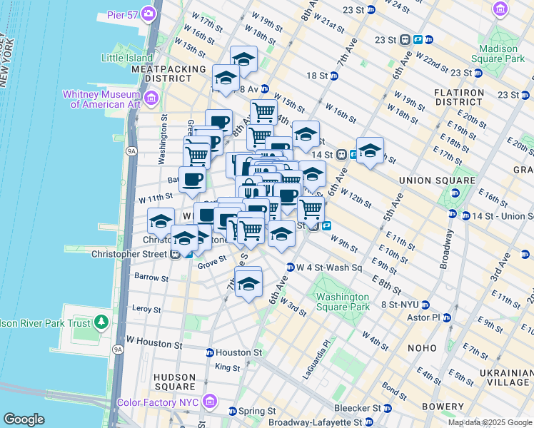 map of restaurants, bars, coffee shops, grocery stores, and more near in New York