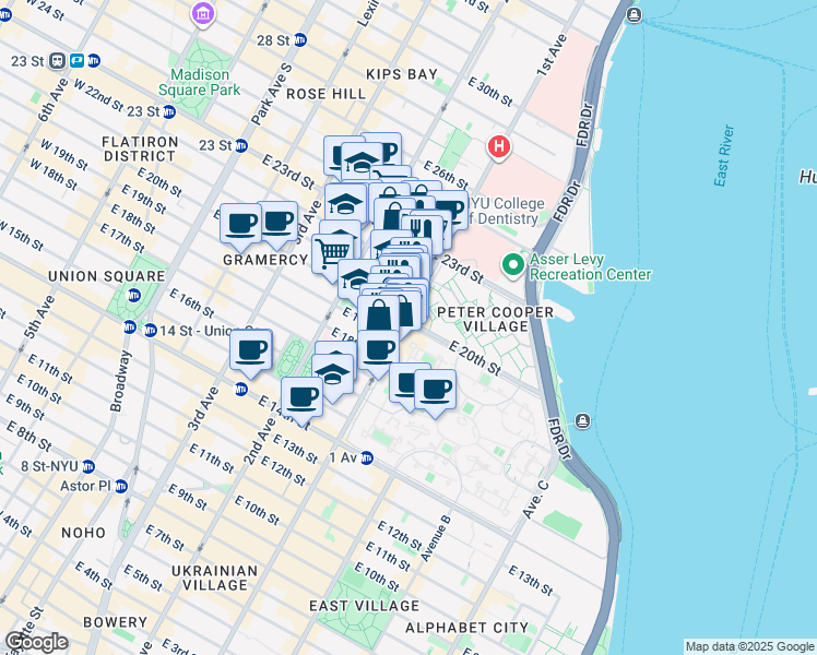 map of restaurants, bars, coffee shops, grocery stores, and more near in New York