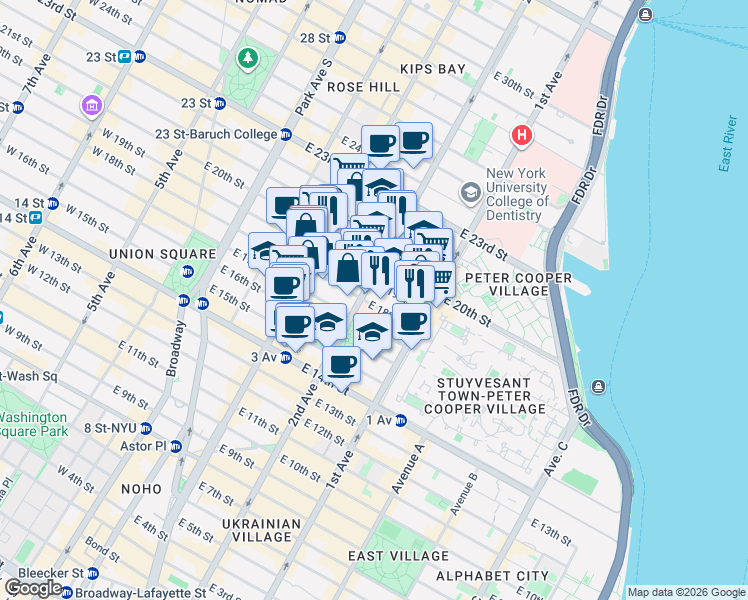 map of restaurants, bars, coffee shops, grocery stores, and more near in New York