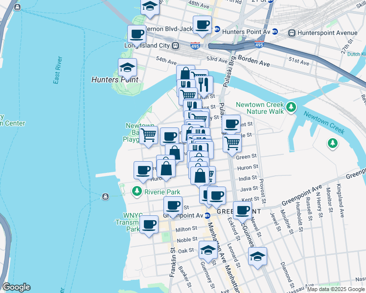 map of restaurants, bars, coffee shops, grocery stores, and more near 1059 Manhattan Avenue in Brooklyn