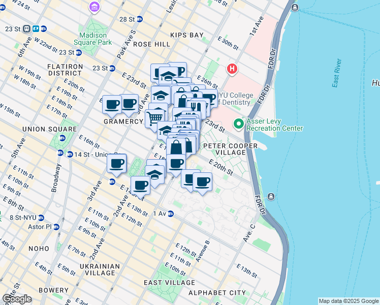 map of restaurants, bars, coffee shops, grocery stores, and more near in New York