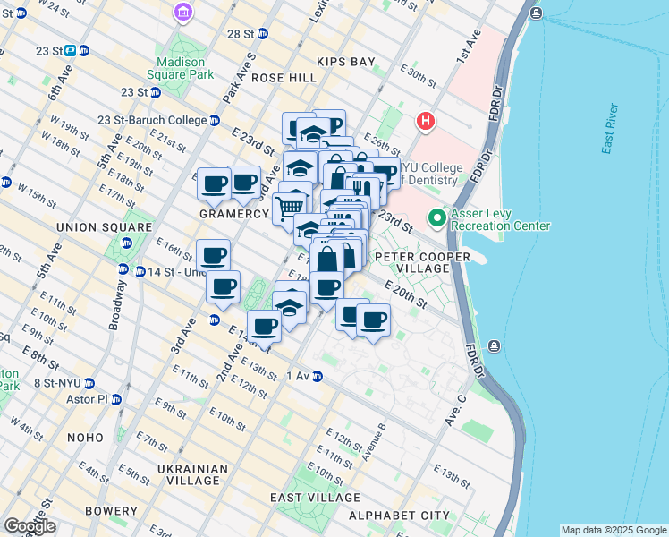 map of restaurants, bars, coffee shops, grocery stores, and more near in New York