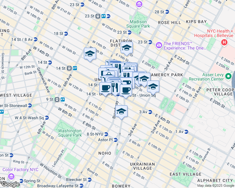 map of restaurants, bars, coffee shops, grocery stores, and more near in New York