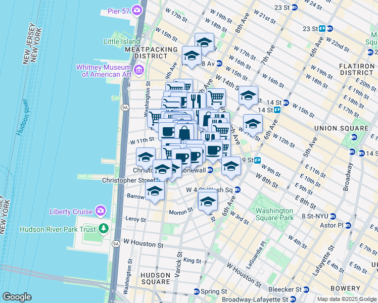 map of restaurants, bars, coffee shops, grocery stores, and more near in New York