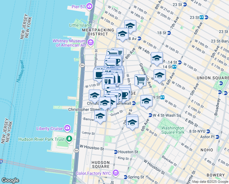 map of restaurants, bars, coffee shops, grocery stores, and more near in New York