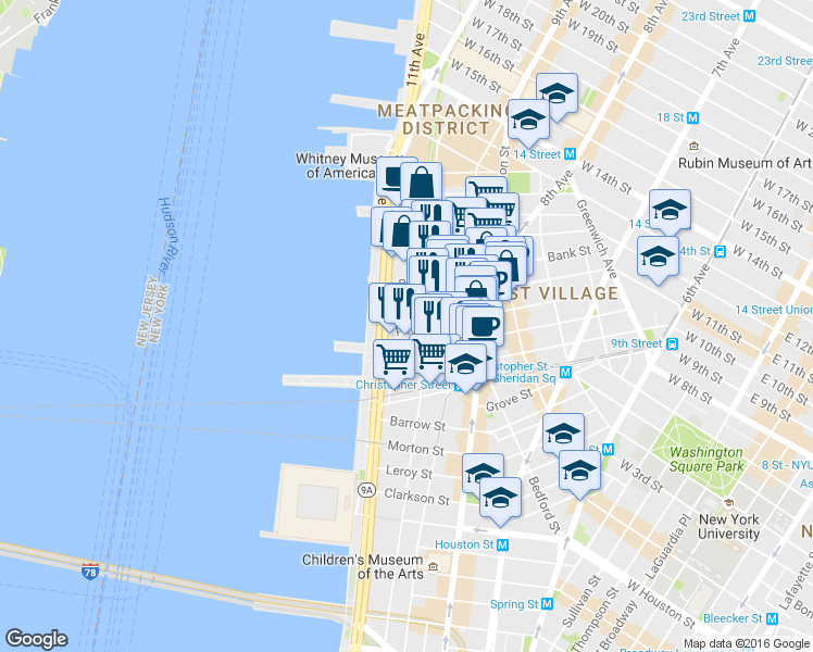 map of restaurants, bars, coffee shops, grocery stores, and more near in New York
