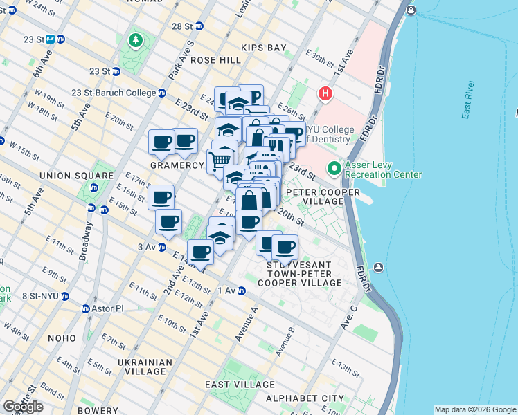 map of restaurants, bars, coffee shops, grocery stores, and more near in New York