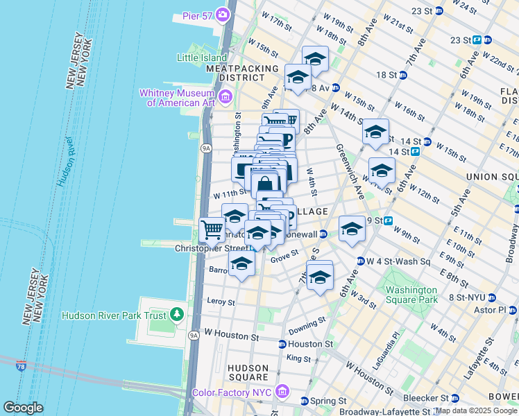 map of restaurants, bars, coffee shops, grocery stores, and more near 316 West 11th Street in New York