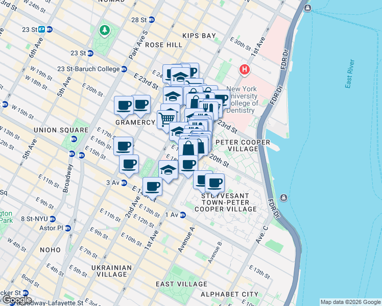 map of restaurants, bars, coffee shops, grocery stores, and more near in New York