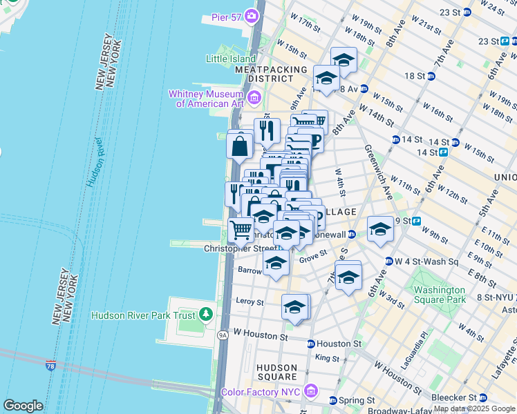map of restaurants, bars, coffee shops, grocery stores, and more near in New York