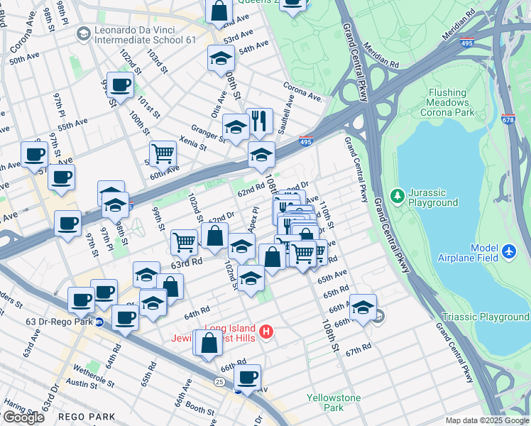 map of restaurants, bars, coffee shops, grocery stores, and more near in Queens