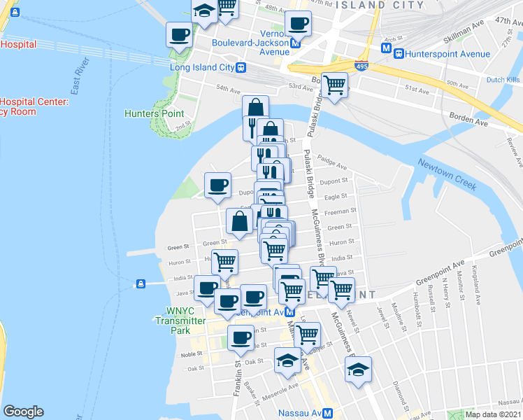 map of restaurants, bars, coffee shops, grocery stores, and more near 1059 Manhattan Avenue in Brooklyn