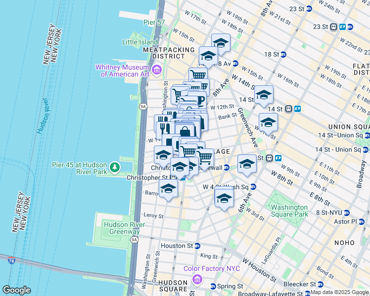 map of restaurants, bars, coffee shops, grocery stores, and more near 316 West 11th Street in New York