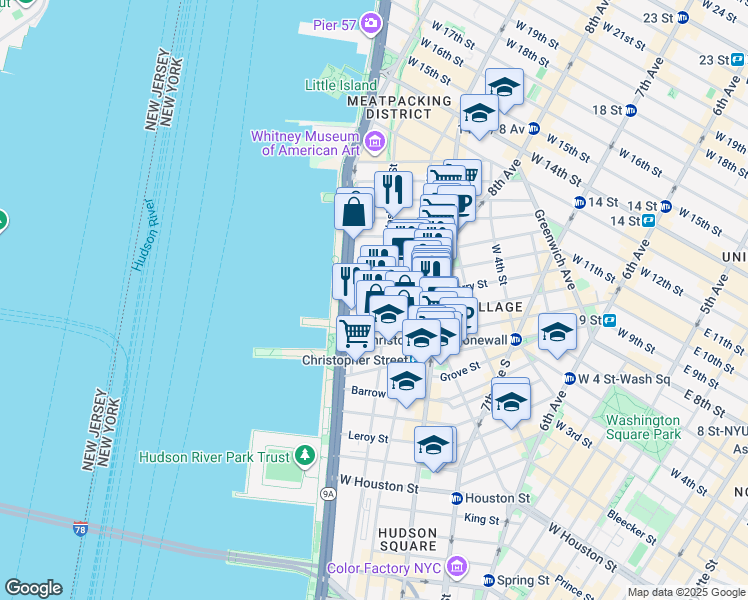 map of restaurants, bars, coffee shops, grocery stores, and more near in New York