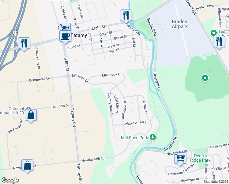 map of restaurants, bars, coffee shops, grocery stores, and more near 202 Mill Race Drive in Easton