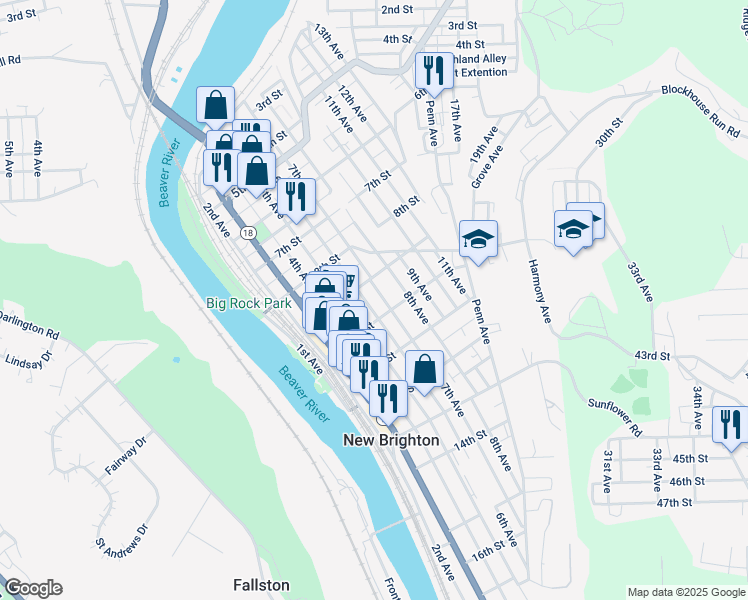 map of restaurants, bars, coffee shops, grocery stores, and more near 605 9th Street in New Brighton
