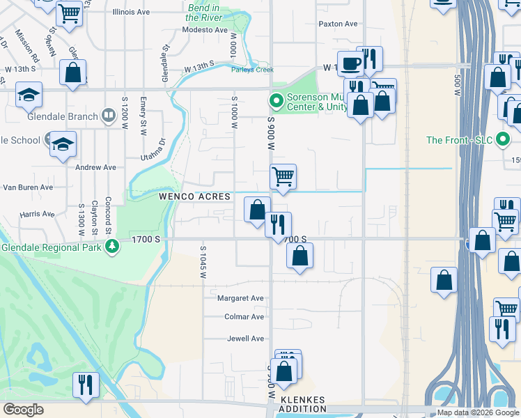 map of restaurants, bars, coffee shops, grocery stores, and more near 1590 South 900 West in Salt Lake City