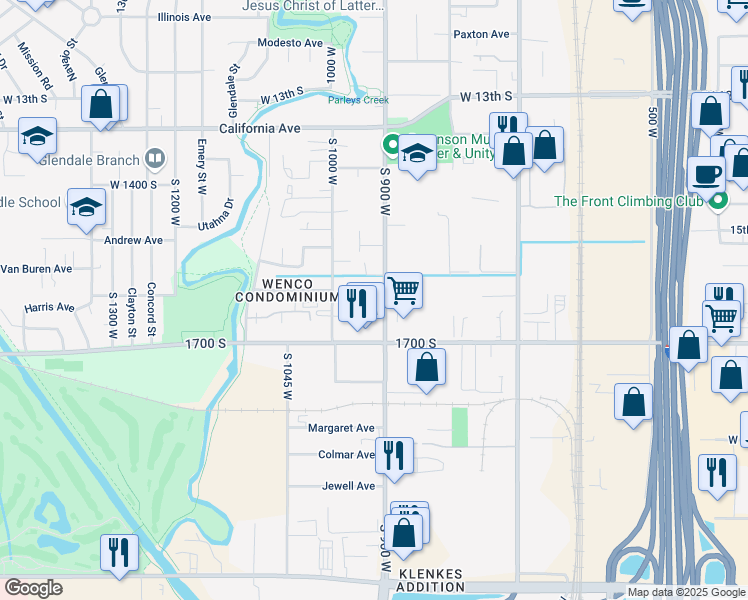 map of restaurants, bars, coffee shops, grocery stores, and more near 1590 South 900 West in Salt Lake City