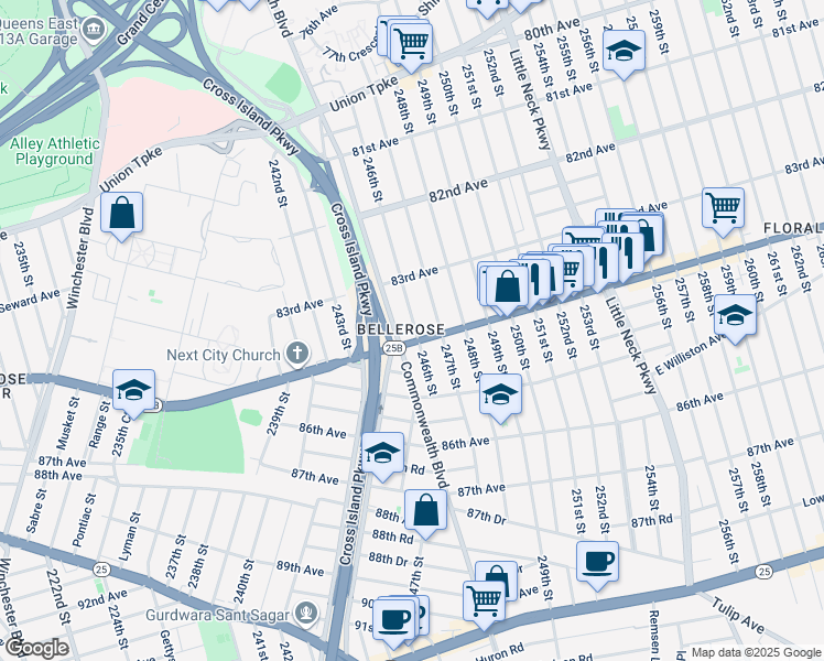 map of restaurants, bars, coffee shops, grocery stores, and more near in Queens
