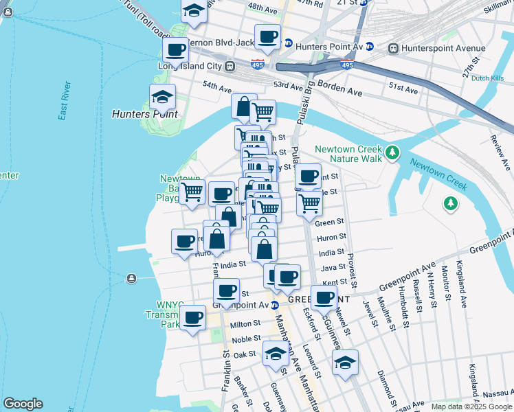 map of restaurants, bars, coffee shops, grocery stores, and more near 1059 Manhattan Avenue in Brooklyn