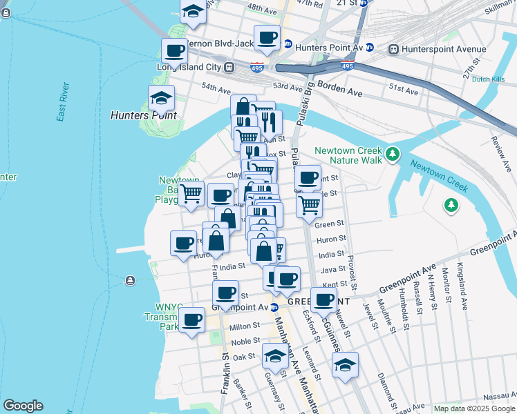 map of restaurants, bars, coffee shops, grocery stores, and more near 1059 Manhattan Avenue in Brooklyn