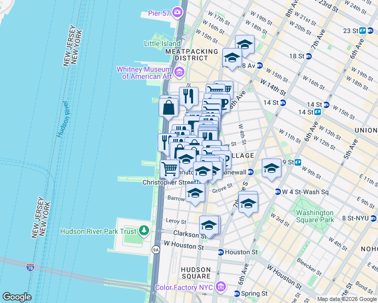 map of restaurants, bars, coffee shops, grocery stores, and more near in New York