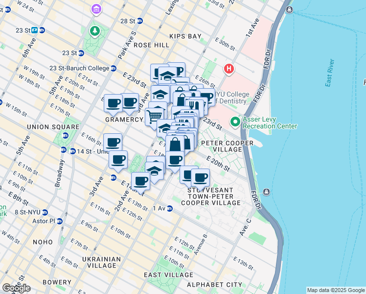 map of restaurants, bars, coffee shops, grocery stores, and more near in New York